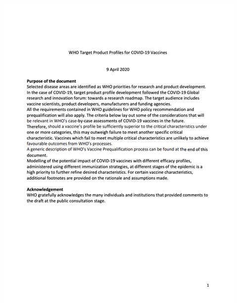 WHO Target Product Profiles for COVID-19 Vaccines. Revised version April 2022