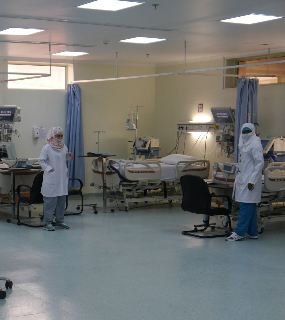 Two health workers in a health emergency facilities