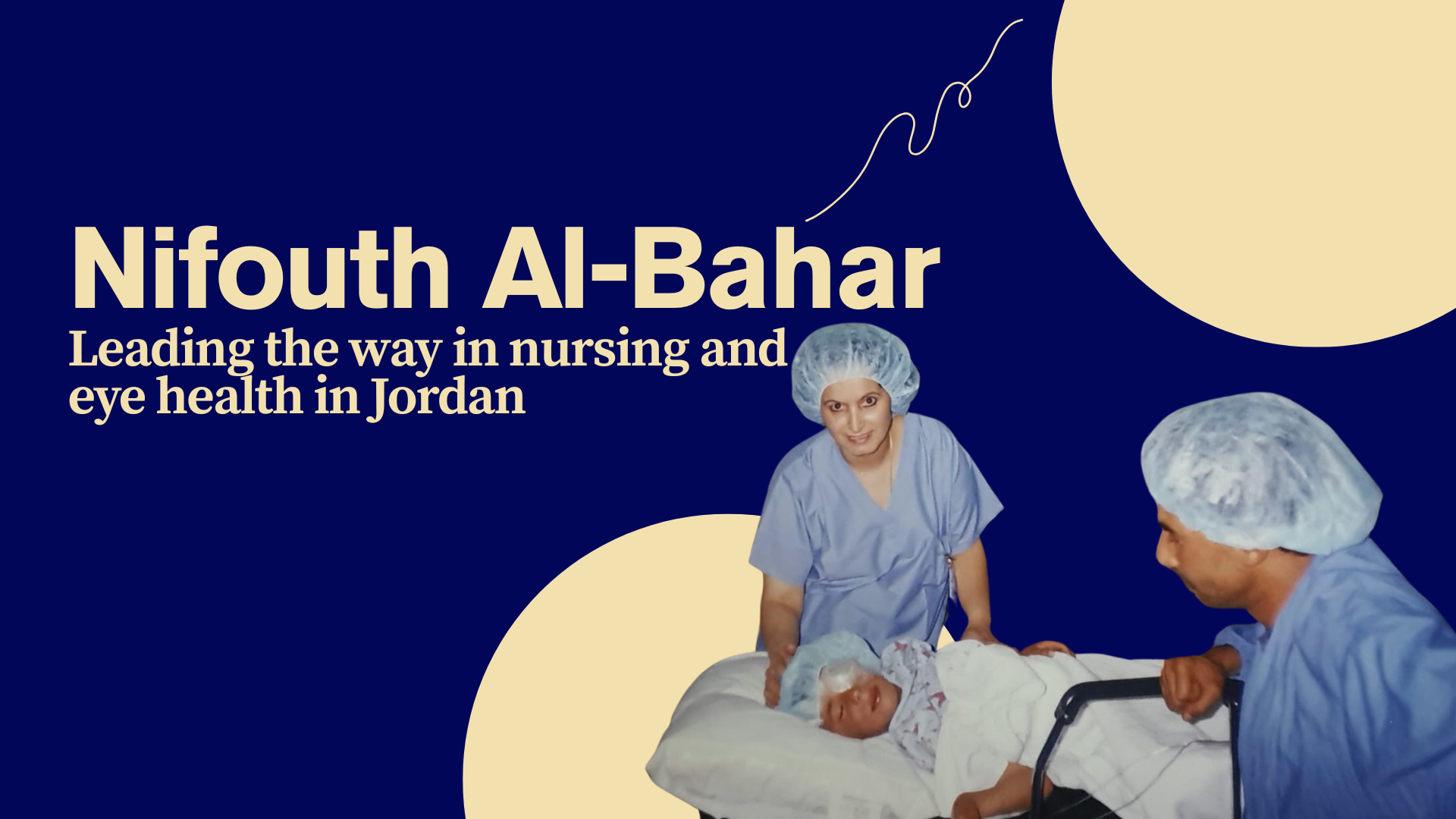 An ophtalmic nurse with a patient at the end of a surgery. There is a second health worker with them