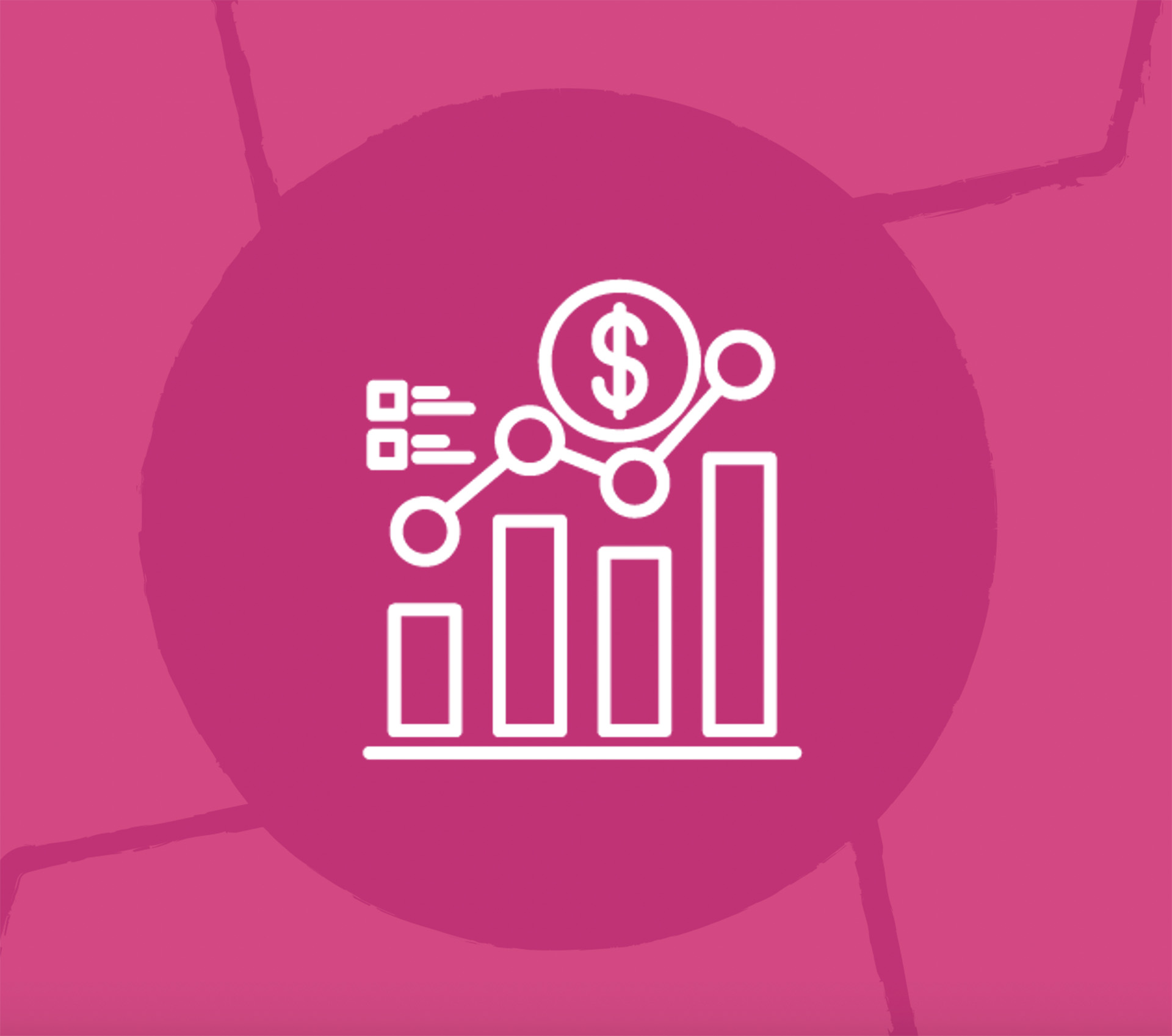 Square icon magenta background with white graph diagram without text