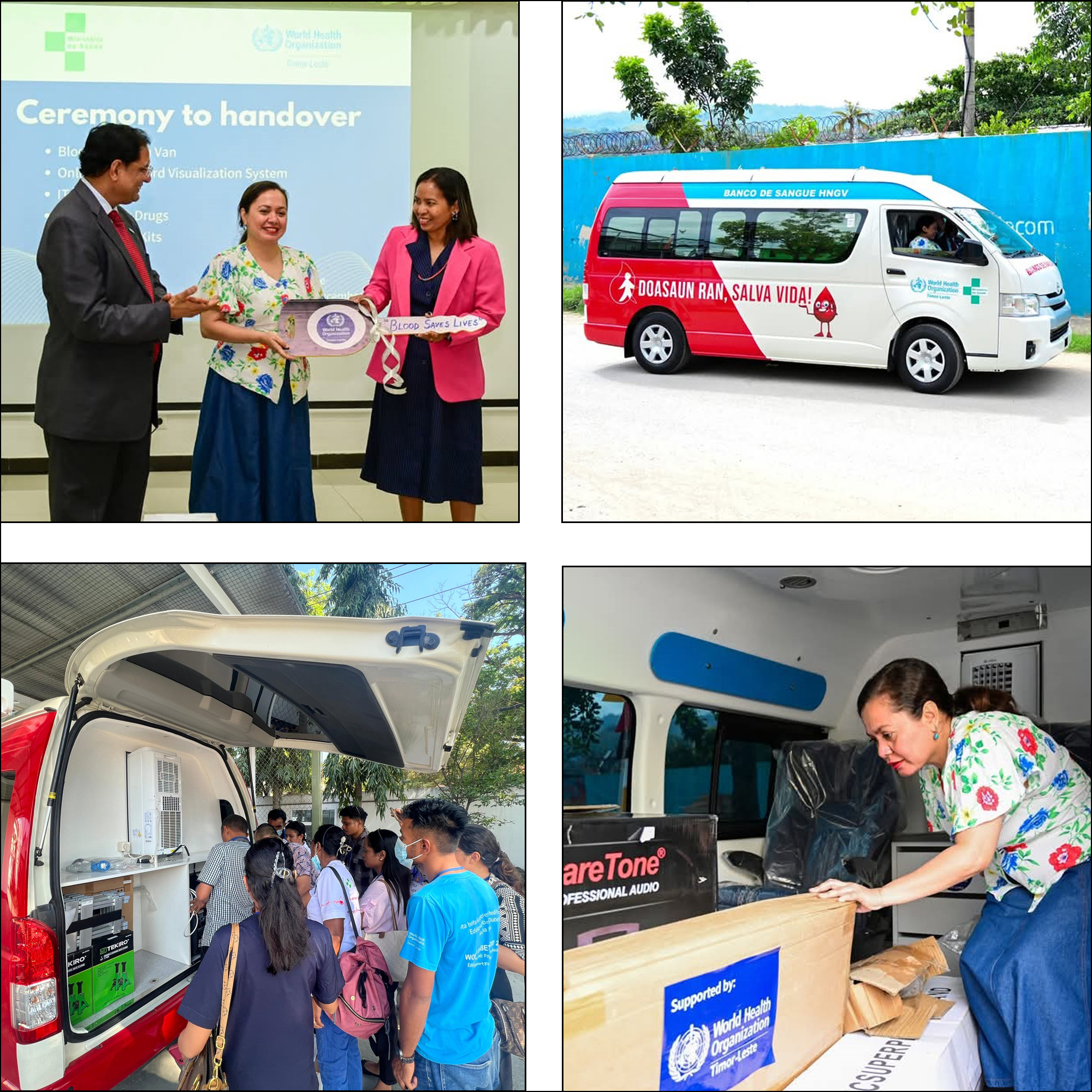 Collage of pictures of Van donation in Timor-Leste