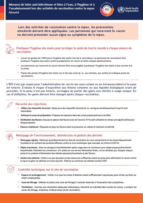 Mesures de lutte anti-infectieuse et liées à l’eau, à l’hygiène et à l’assainissement lors des activités de vaccination contre la mpox