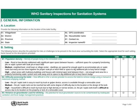 WHO sanitary inspections for sanitation systems