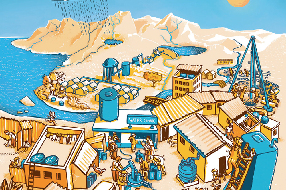 illustration showing various water installations