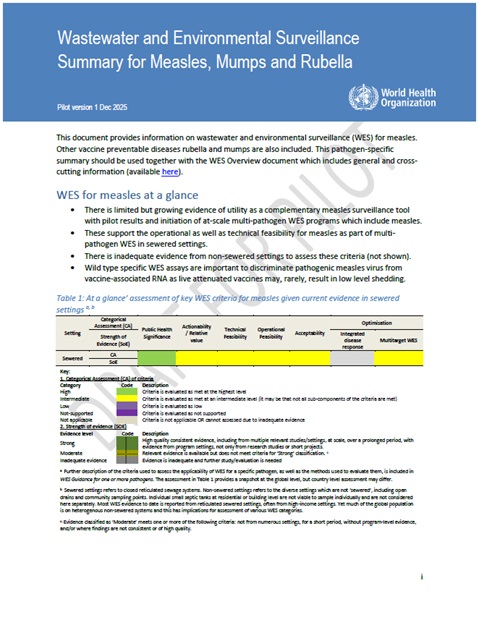 Wastewater and Environmental Surveillance: summary for measles, mumps and rubella