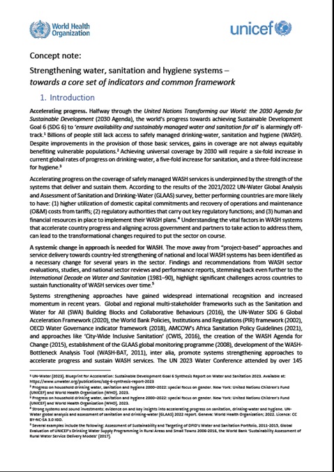 Concept note: Strengthening water, sanitation and hygiene systems – towards a core set of indicators and common framework