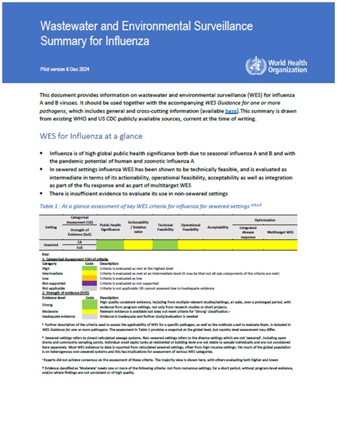 Wastewater and Environmental Surveillance:  Summary for Influenza