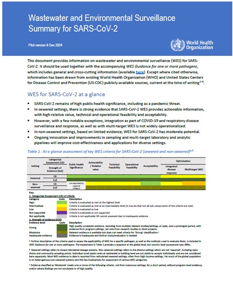 Wastewater and Environmental Surveillance: Summary for SARS-CoV-2