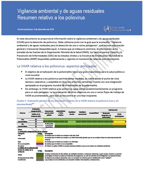 Vigilancia ambiental y de aguas residuales: Resumen relativo a los poliovirus