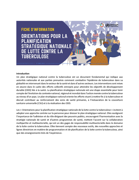 Fiche d Information Orientations pour la Planification Strategique Nationale de Lutte contre la Tuberculose