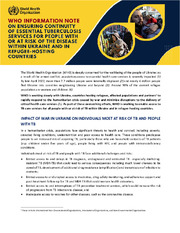WHO information note on ensuring continuity of essential tuberculosis services for people with or at risk of the disease within Ukraine and in refugee-hosting countries