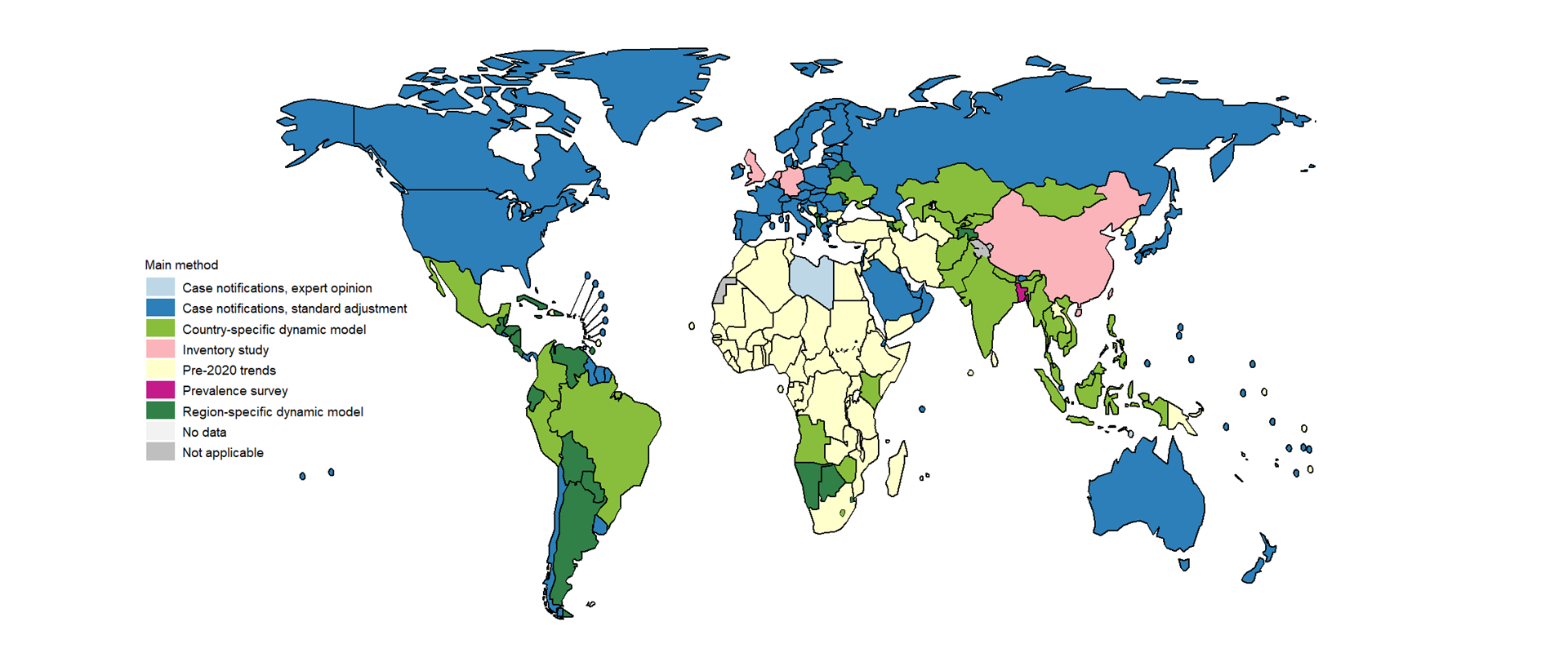 Main methods used to estimate TB incidence, 2020–2022 Main methods used to estimate TB incidence, 2020–2022