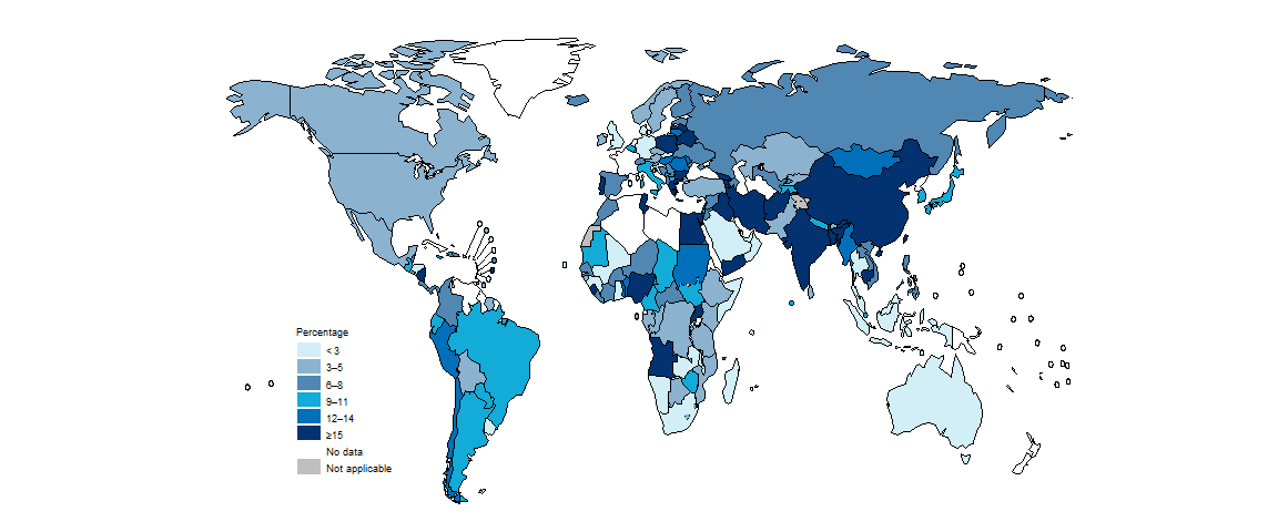 Map of Percentage of the general population facing catastrophic health expenditure Map of Percentage of the general population facing catastrophic health expenditure