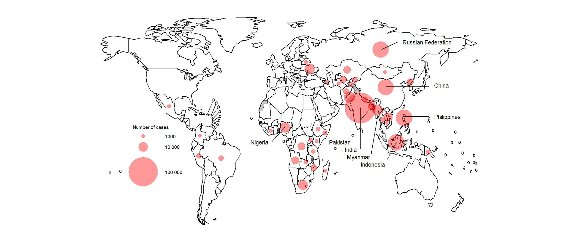 GTBR2023_fig_1-3-05-1 Bubble map of countries with the highest numbers of MDR/RR-TB cases