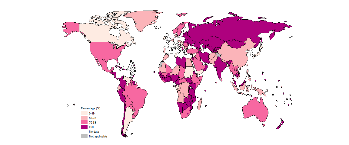 World map showing percent of TB cases with known HIV status World map showing percent of TB cases with known HIV status