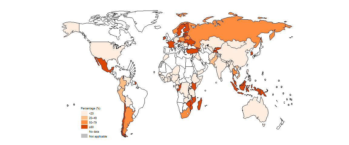 World map showing percent of pre-XDR-TB cases tested for susceptibility to linezolid World map showing percent of pre-XDR-TB cases tested for susceptibility to linezolid