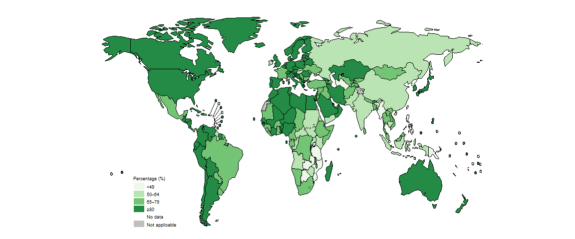 World map showing percent of TB cases with bacteriological confirmation World map showing percent of TB cases with bacteriological confirmation