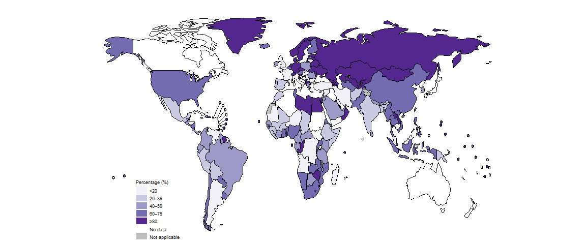 World map showing percent of TB cases tested with rapid diagnostics World map showing percent of TB cases tested with rapid diagnostics