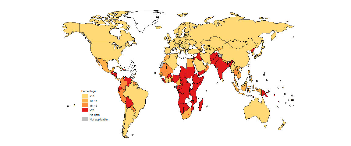 Estimated percentage of incident TB cases attributable to Undernourishment Estimated percentage of incident TB cases attributable to Undernourishment
