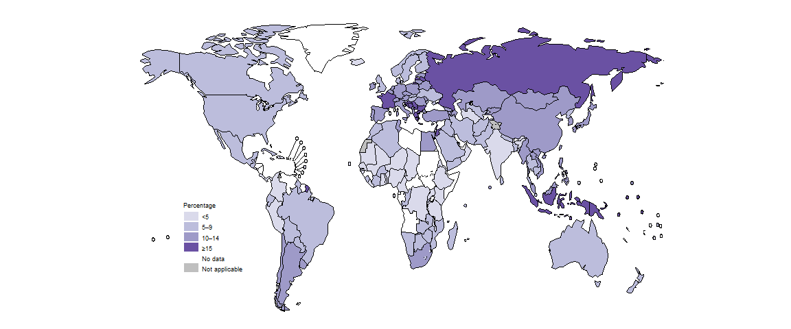 Estimated percentage of incident TB cases attributable to Smoking Estimated percentage of incident TB cases attributable to Smoking