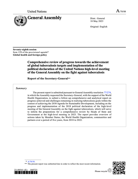 Comprehensive review of progress towards the achievement of global tuberculosis targets and implementation of the political declaration of the United Nations high-level meeting of the General Assembly on the fight against tuberculosis