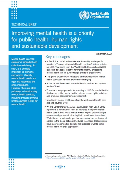 Improving mental health is a priority for public health, human rights and sustainable development
