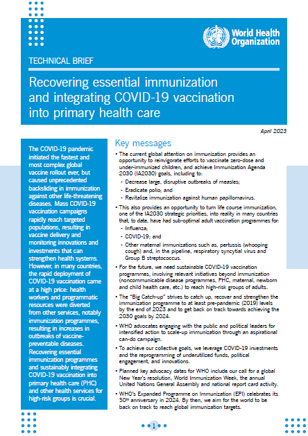 Recovering essential immunization and integrating COVID-19 vaccination into primary health care