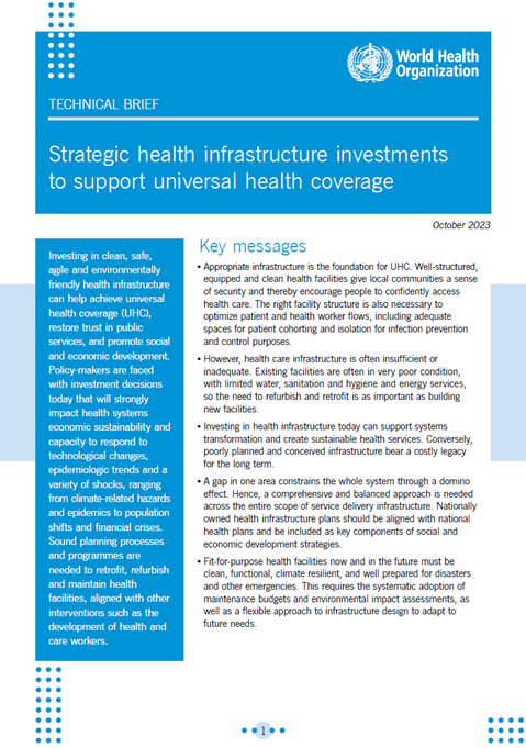 Strategic health infrastructure investments to support universal health coverage