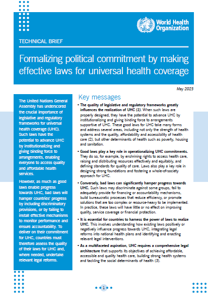 Formalizing political commitment by making effective laws for universal health coverage