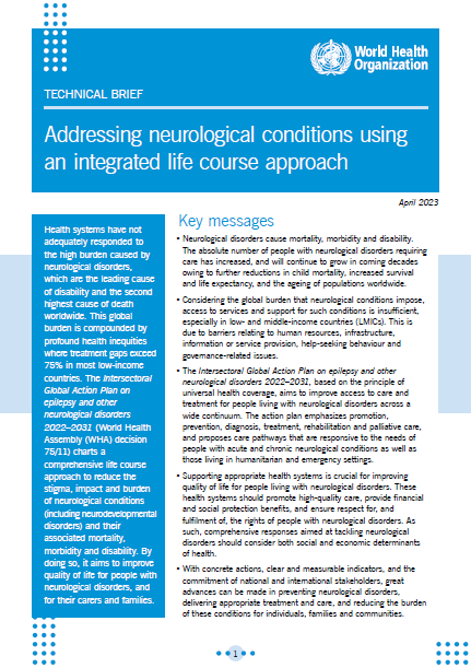 Addressing neurological conditions using an integrated life course approach
