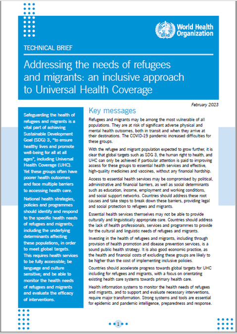Addressing the needs of refugees and migrants: an inclusive approach to Universal Health Coverage