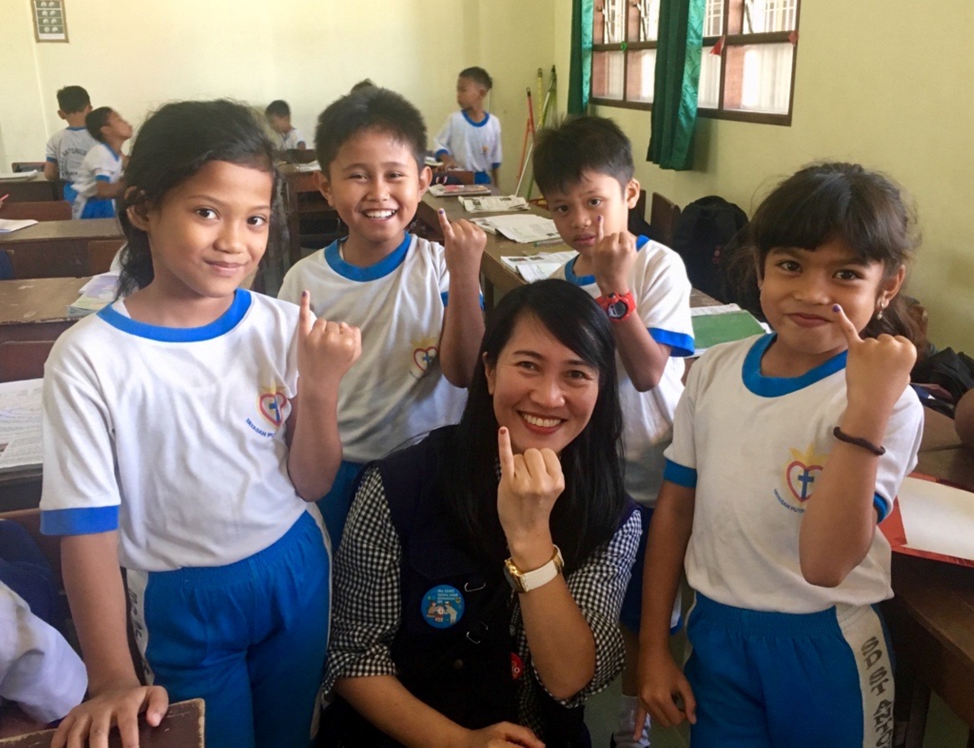 A woman with children.