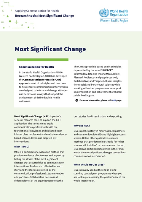 Applying communication for health: research tools: most significant change