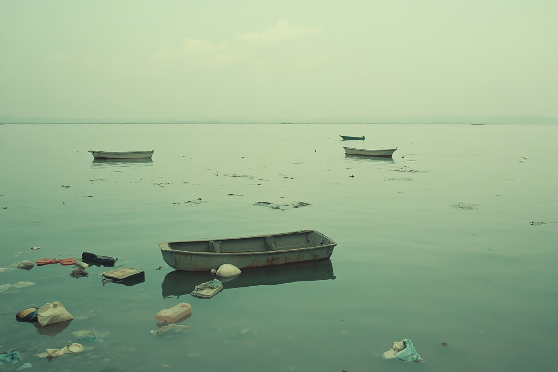 Garbage floating on a body of water