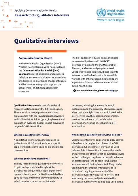 Applying communication for health: research tools: qualitative interviews