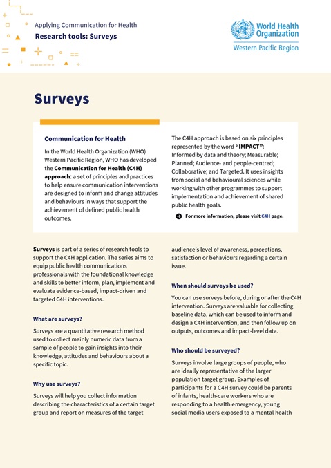 Applying communication for health: research tools: surveys