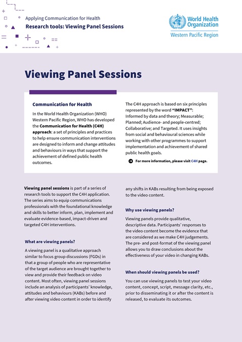 Applying communication for health: research tools: viewing panel sessions