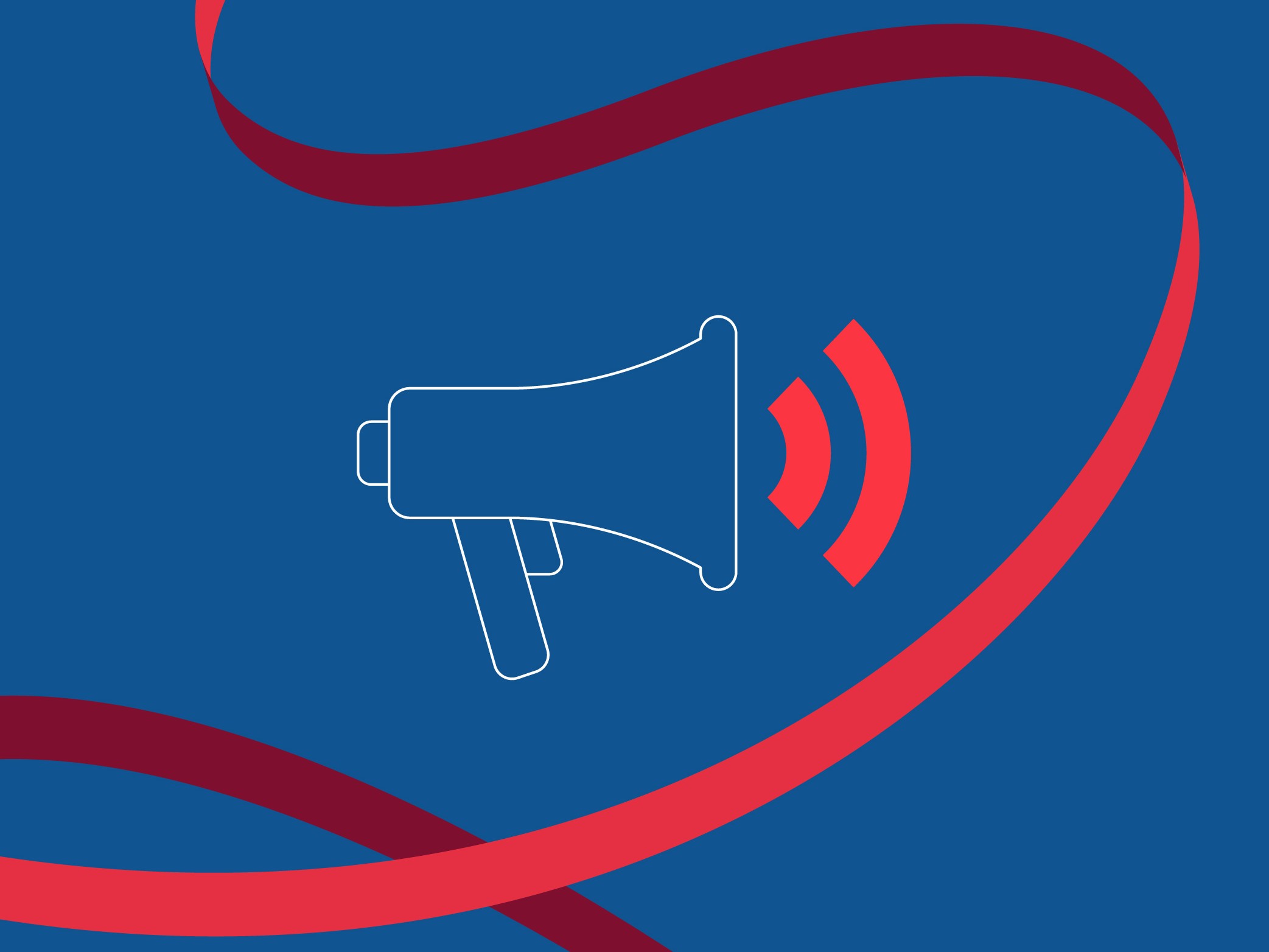 World AIDS Day 2022 Megaphone 4x3 A red ribbon swirling around a megaphone icon.