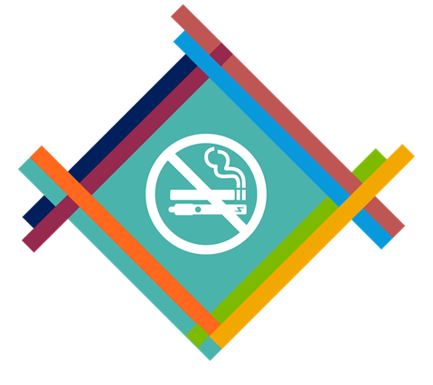 Mat design of different colours with a green centre which contains an illustration of two hands holding the earth. The hands also appear like leaves.