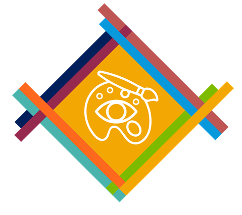 Mat design of different colours with a green centre which contains an illustration of two hands holding the earth. The hands also appear like leaves.