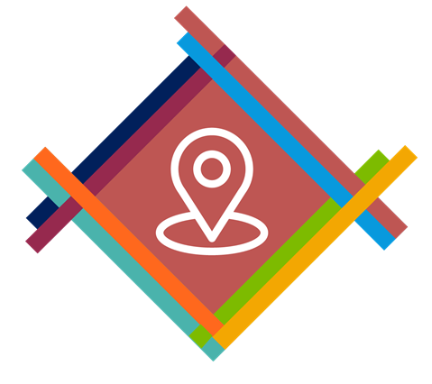 Mat design of different colours with a green centre which contains an illustration of two hands holding the earth. The hands also appear like leaves.