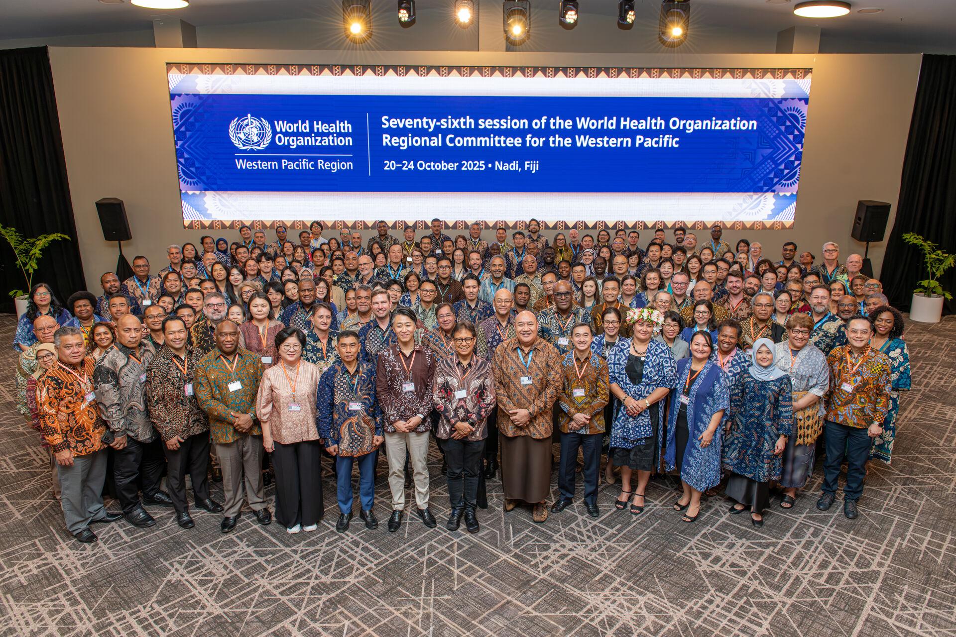 Delegates pose for a group photo at the seventy-sixth session of the WHO Regional Committee for the Western Pacific