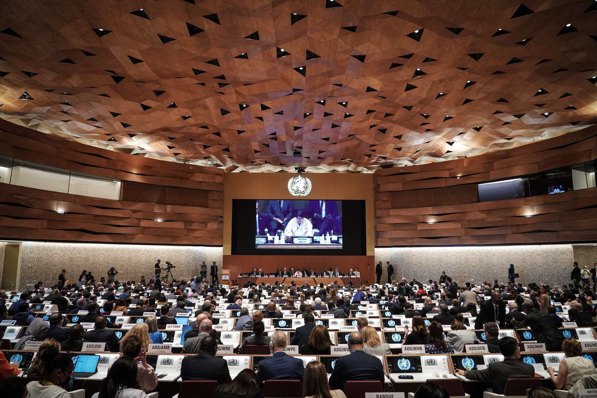 Delegates meeting at the 72nd World Health Assembly 75th World Health Assembly delegates and speakers during the opening event on 22 May 2022.