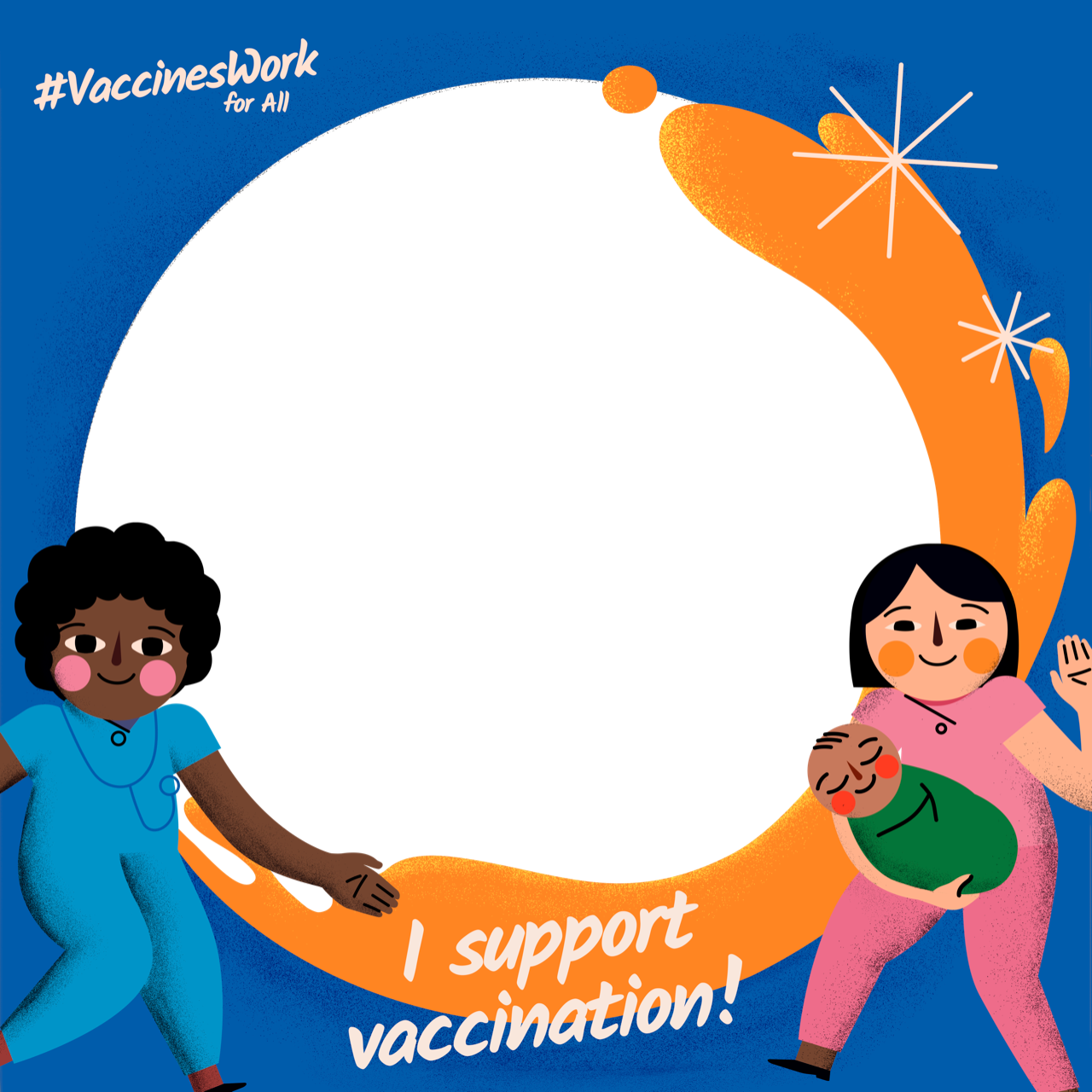 Blue profile picture frame: #VaccinesWork for All, I support vaccination!