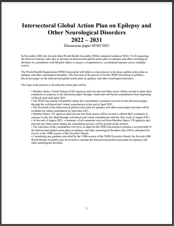 Intersectoral Global Action Plan on epilepsy and other neurological disorders 2022 – 2031
