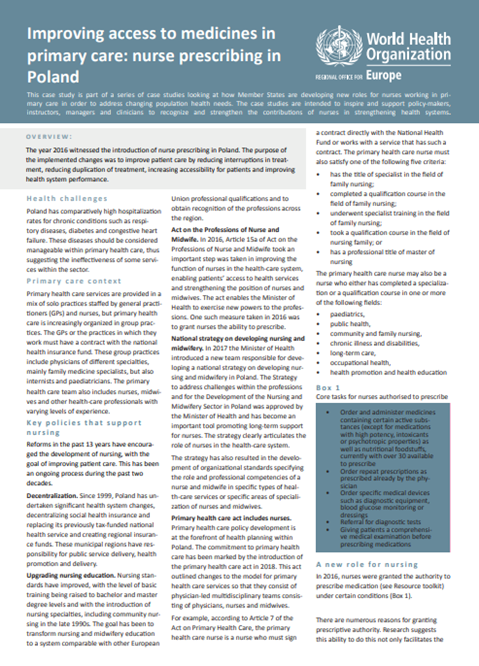 Case study: Improving access to medicines in primary care: nurse prescribing in Poland (2020)