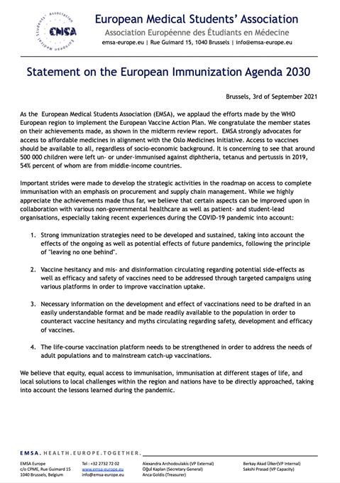 EMSA Statement on the European Immunization Agenda 2030