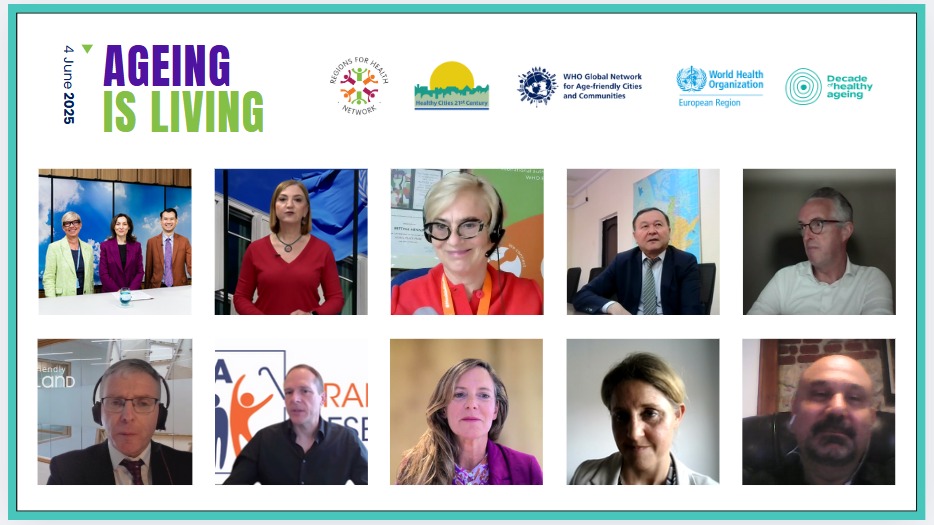 A screenshot of people speaking at a WHO ageing event
