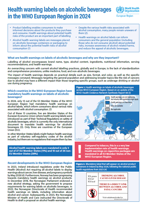 Health warning labels on alcoholic beverages in the WHO European Region in 2024