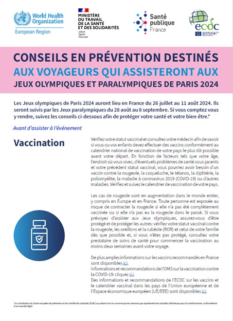 Avis conjoint de santé publique destiné aux voyageurs qui assisteront aux Jeux olympiques et paralympiques de Paris 2024